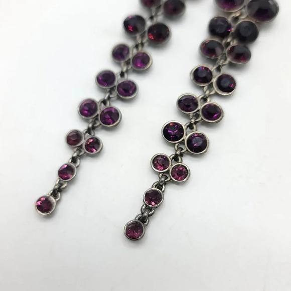 Black Tone Alloy Graduated Purple Glass Rhinestone Chandelier Earrings - Picture 3 of 4